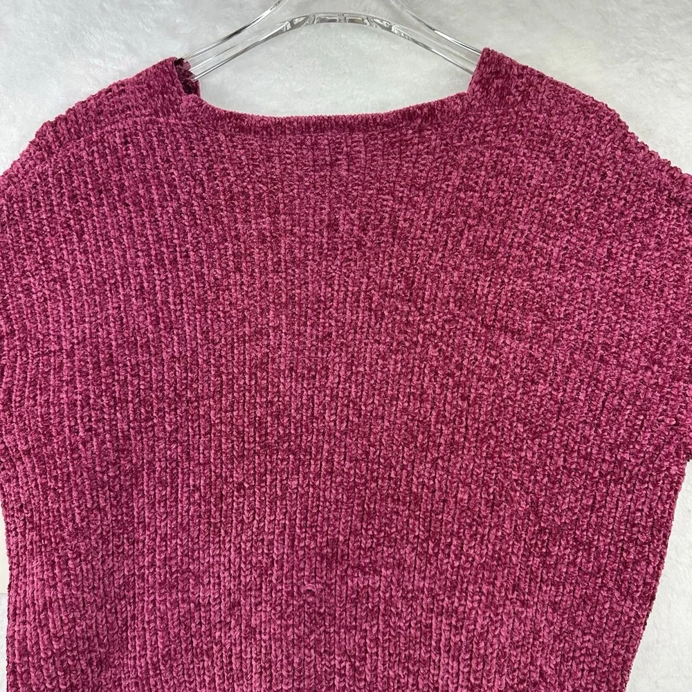 Luv Lane NWT Womens Long Sleeve Pullover Sweater Chenille Size S Dark Pink